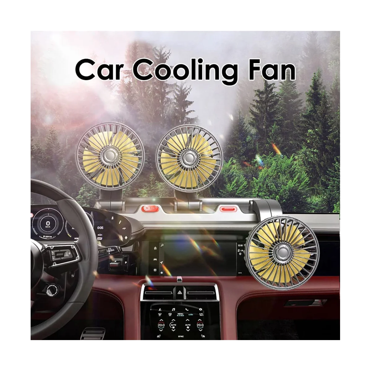 Fan for Car Three-Head Fan for SUVs USB Cooling Air Small Personal Fan 2 Speeds Electric Fan for Truck Vehicle (12V)