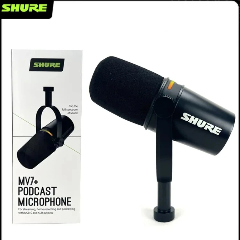 Micrófono Dinámico para Podcast Shure MV7+ con Aislamiento de Voz, Calidad de Estudio, Paneles LED para Transmisión y Streaming