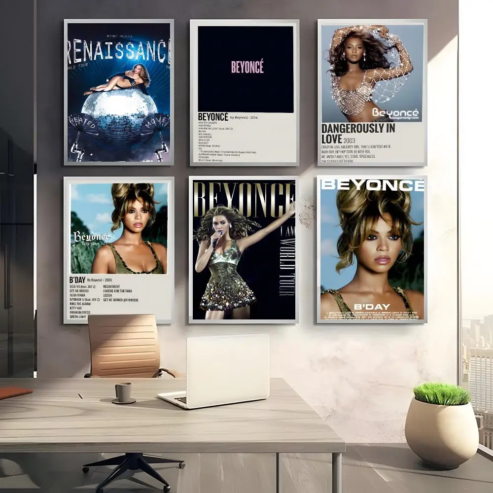 Iconic Singer Beyoncé Poster Self-adhesive Painting Wall Art Paper Home Decor for Bedroom Living Room Cafe