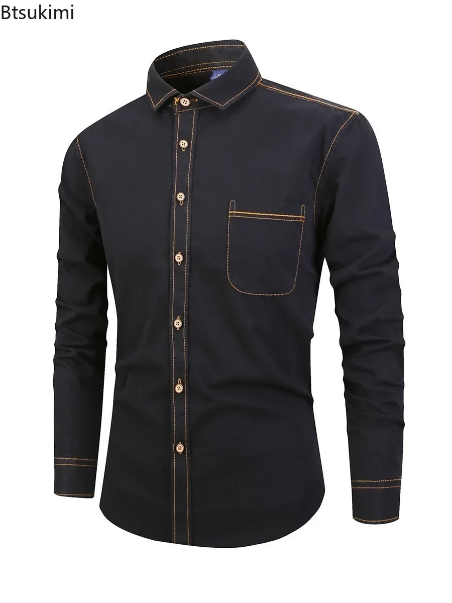 2025Men's Casual Long Sleeve Denim Shirts Formal Office Social Business Jeans Shirts Slim Cotton Jeans Shirts Male Tops Clothing