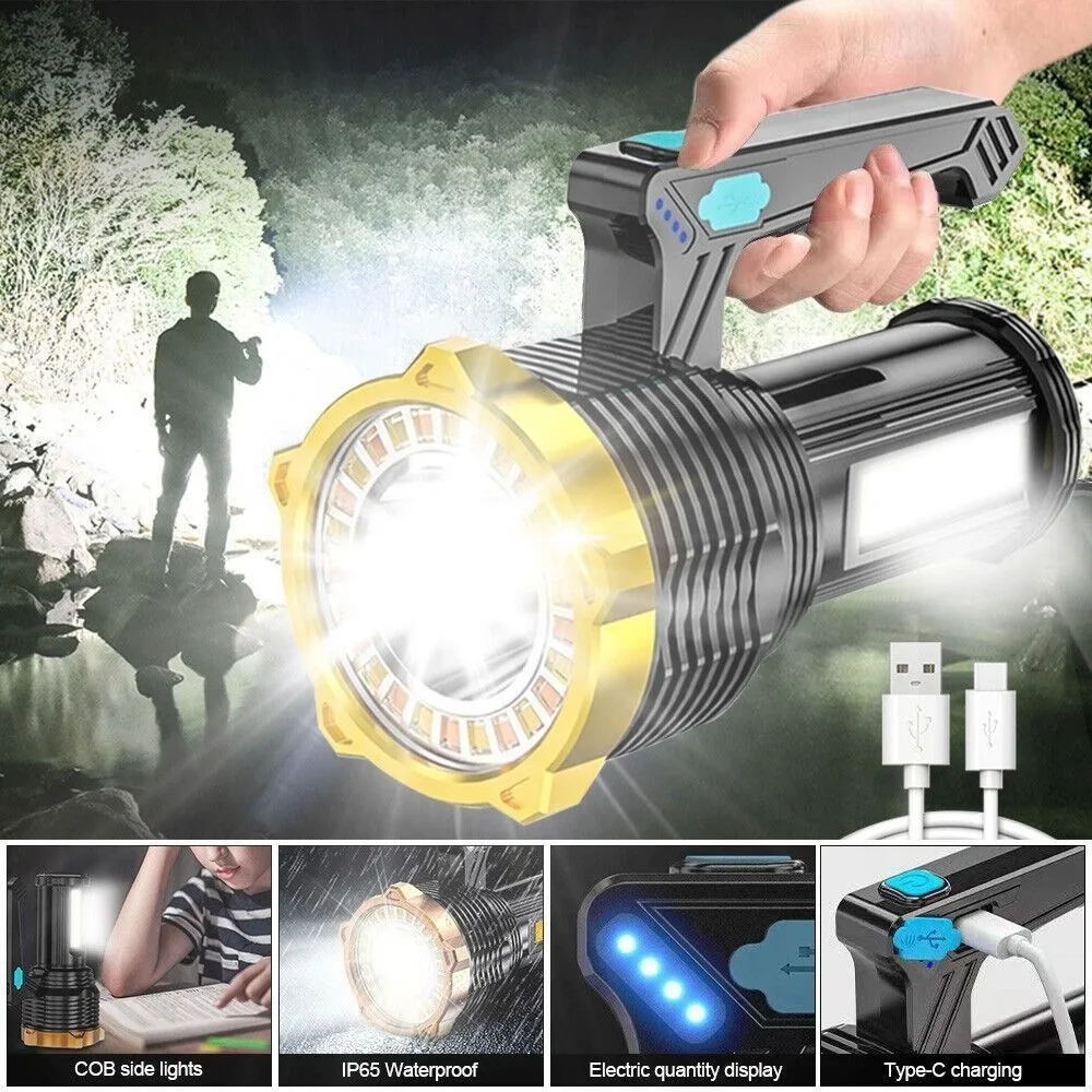 

New Super Bright LED Flashlight High Powered Hand-held Work Light USB Rechargeable 22000000LM Camping Light Outdoor