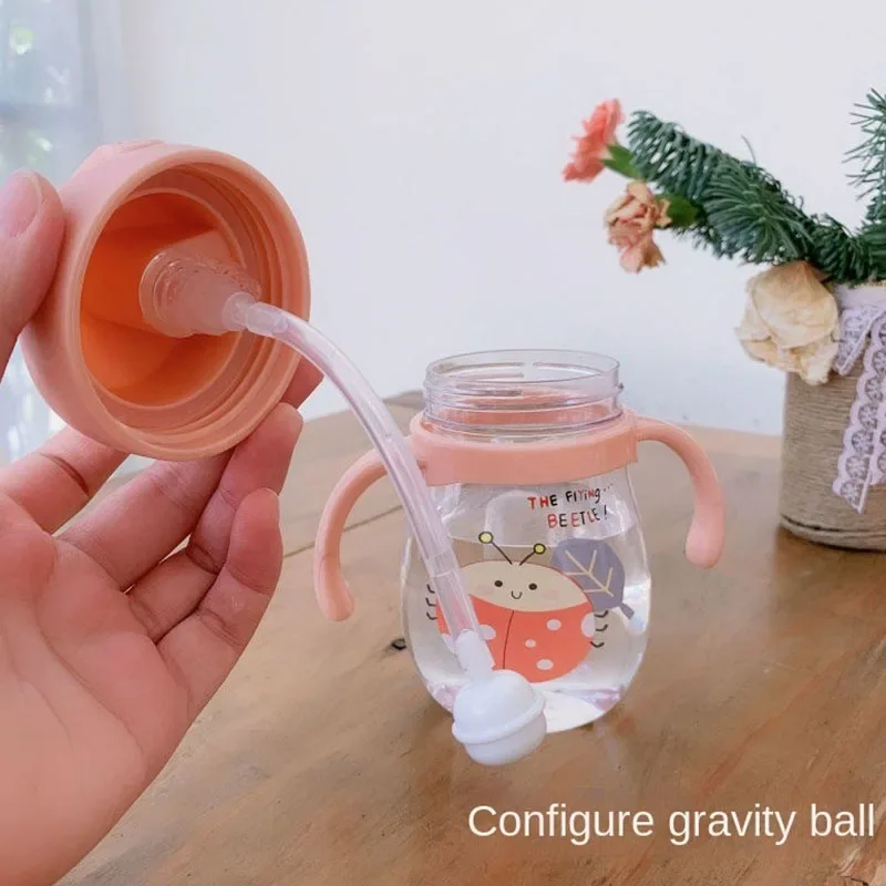 New 350ML Baby Sippy Water Cup Kid Handle Learn Feeding Drinking Bottle Anti-choking with Gravity Ball Straw Kids Training Cup