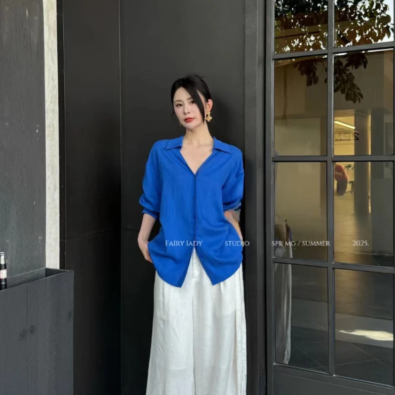 

Women's Clothing 2025 Triple Breasted Turn-down Collar Single Breasted Hollow Out Backless Drawstring Long Sleeve Women's Shirt