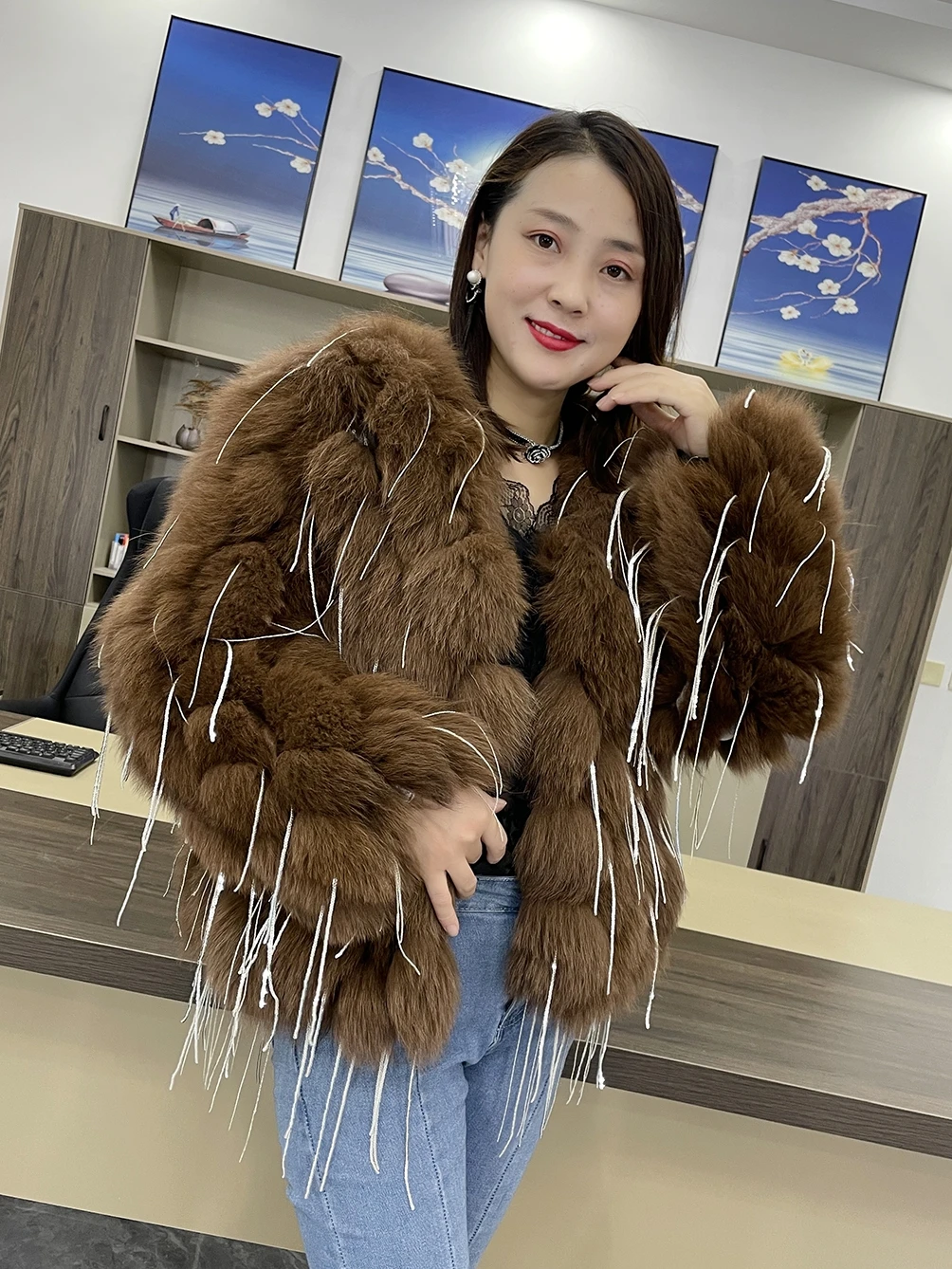 Natural Fox Fur Coat with Tassels Fashion Winter Warm Fur Coat Women Coats Real Fox Fur Jackets Fur Coat Thick Jackets