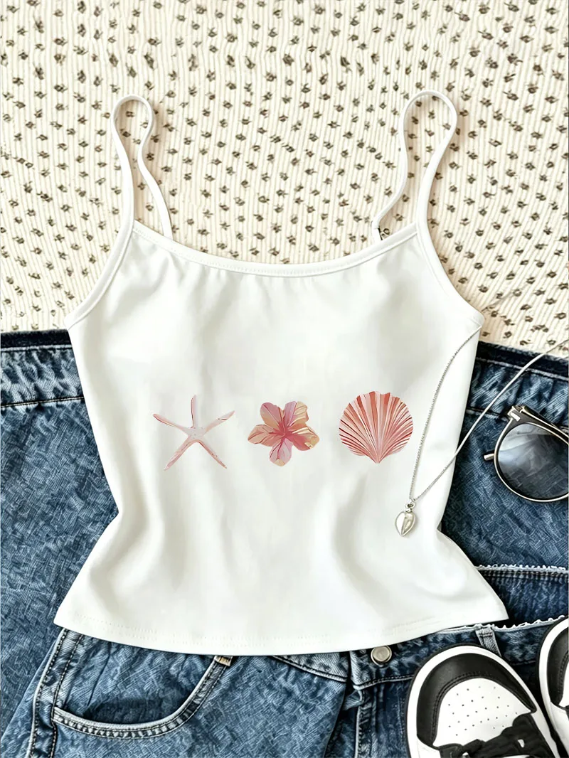 Sexy Graphic Starfish Shell Print Camisole Top Chic Casual Crop Top Vest  Spring Summer Harajuku Women'S Tank Top