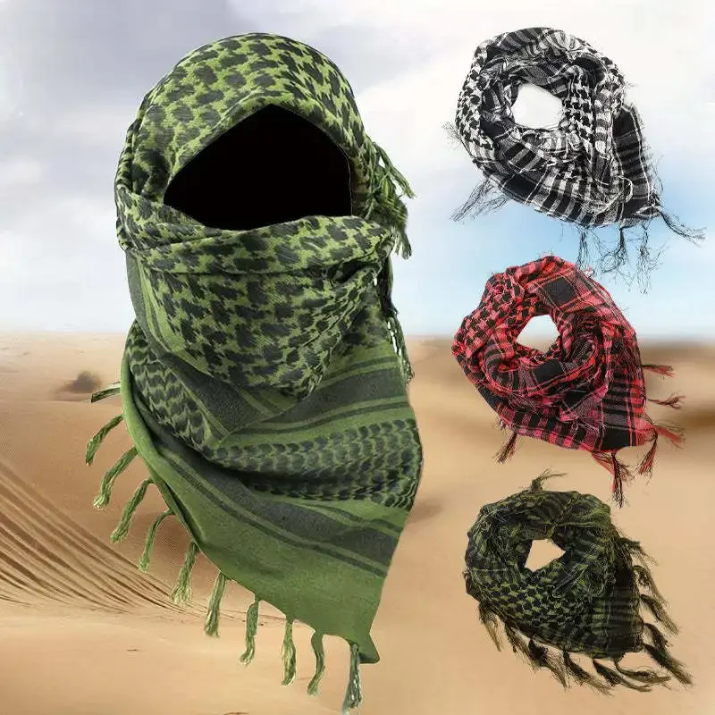العربية محبوك التكتيكية الصحراء التخييم وشاح مهدب شبكة الحرير ألف الطيور نمط مربع وشاح العرقية نمط الحجاب
