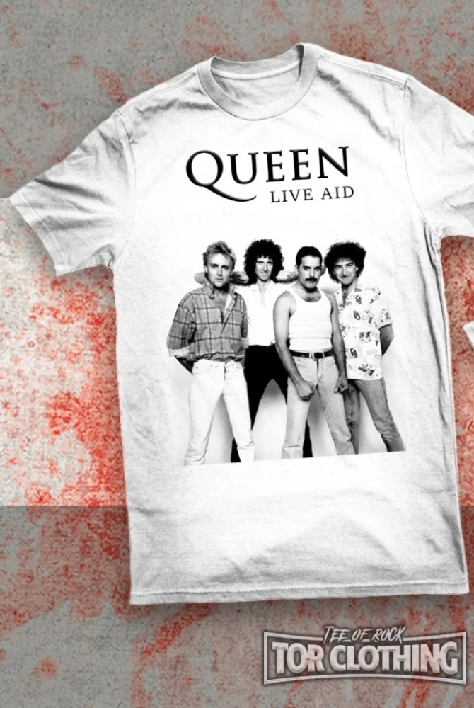 

T-shirt Queen Concert Live Aid Band Rock American T-shirt Men Street Hip-hop Rock Short-sleeved Women Cotton Round-neck Top