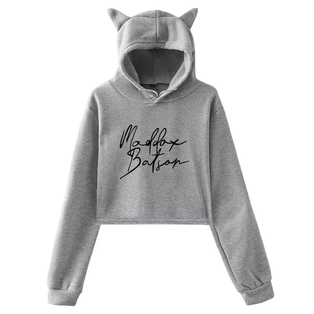 Maddox Batson Signature Hoodie Female Cat Ears Hooded Sweatshirts Long Sleeve Crop Top Women Trendy Streetwear Outfits