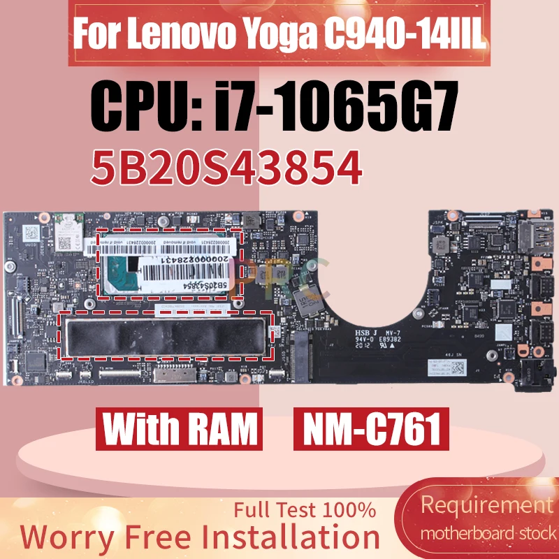 Imagem -02 - Placa-mãe Portátil para Lenovo Yoga C94014iil Nm-c761 5b20s43854 Srg0n I7-1065g7 Mainboard com Ram