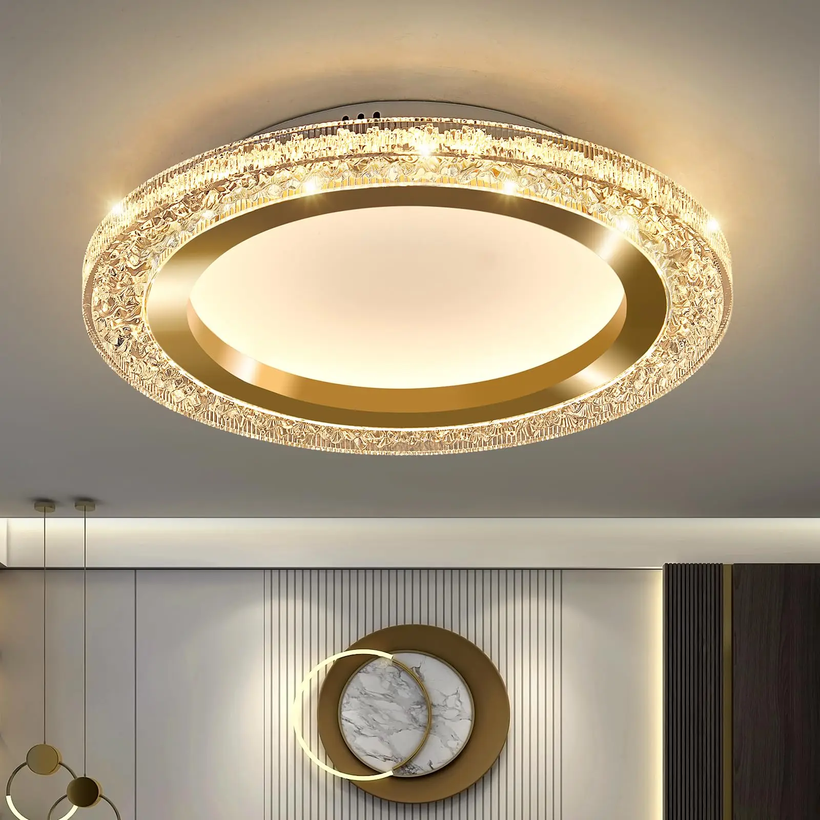 

Gold LED Flush Mount Ceiling Light 12in Modern Round Ceiling Light Fixture 3000K-6000K Dimmable Super Bright Circle Ceiling Lamp