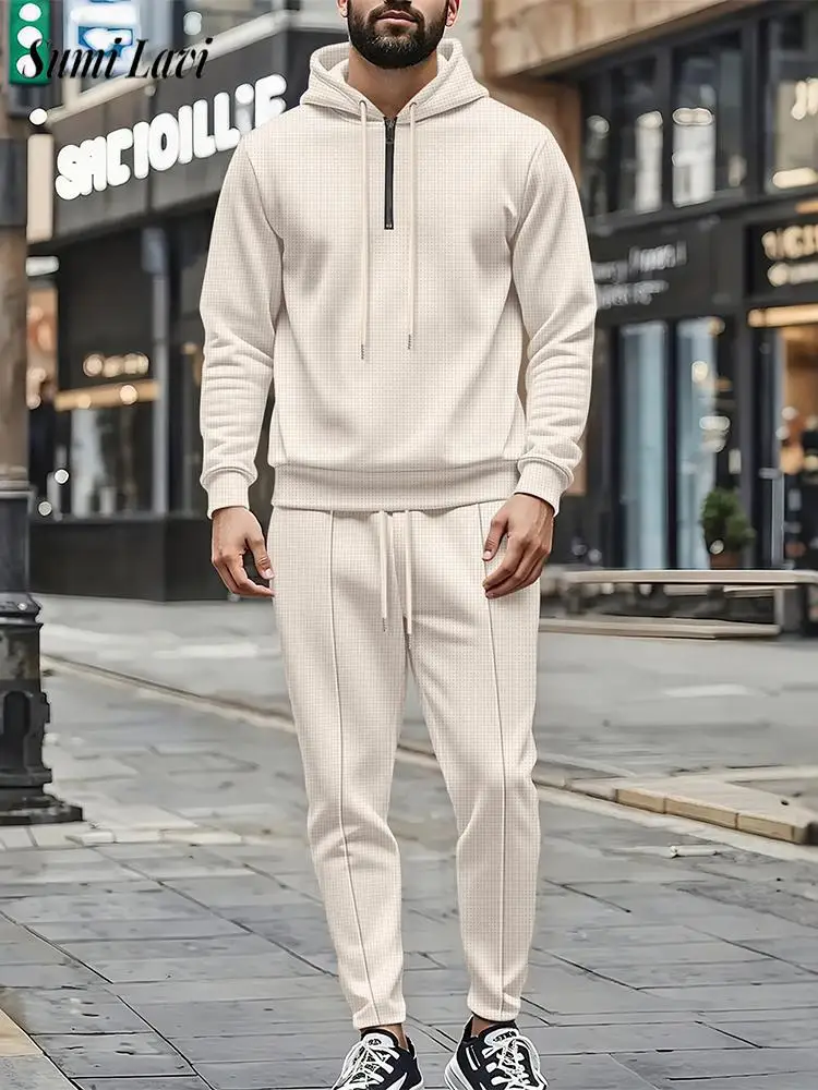 

Fashionable Men's Hoodies Two Pieces Suits Spring Fall New Casual Solid Color Hooded Sweatshirt And Pants Sets Mens Tracksuits