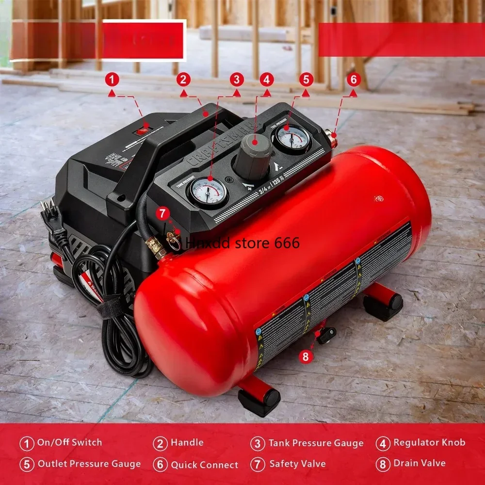 Craftsman Air Compressor, 1.5 Gallon 3/4 HP Max 135 PSI Pressure, 1.5 CFM@90psi and 2.2 CFM@40psi, Stainless Steel Portable