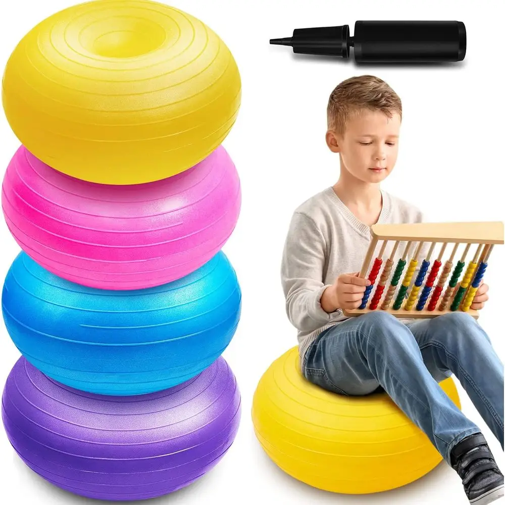

4 Pcs lexible Seating or Classroom Elementary 20 Inch Yoga Ball Chair Iatable Donut Ball Chair with Iator or Kids Student Sensor