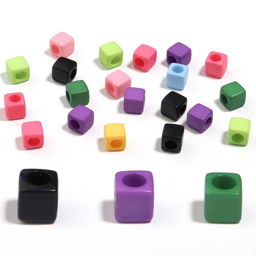 

100Pcs Acrylic Square Beads Solid Color Cube Large Hole Loose Bead for Handmade Jewelry Beading DIY Bracelet Earrings Supplies