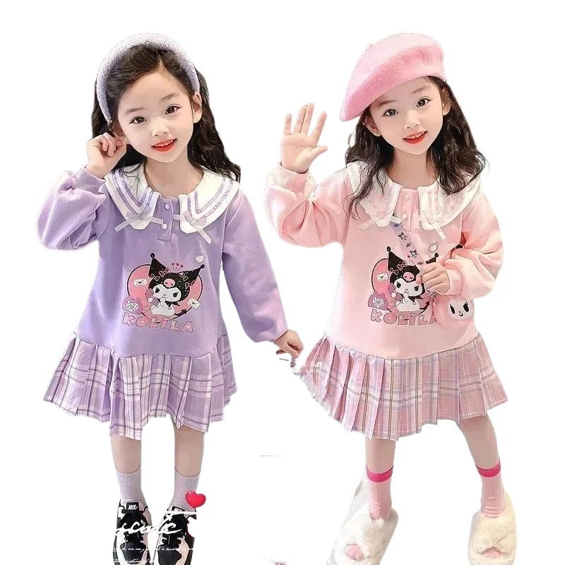 

Sanrio Princess Dress Kuromi Cartoon New Style Fake Two-Piece Doll Collar Splicing Baby Kawaii Skirt Spring Autumn Children Gift