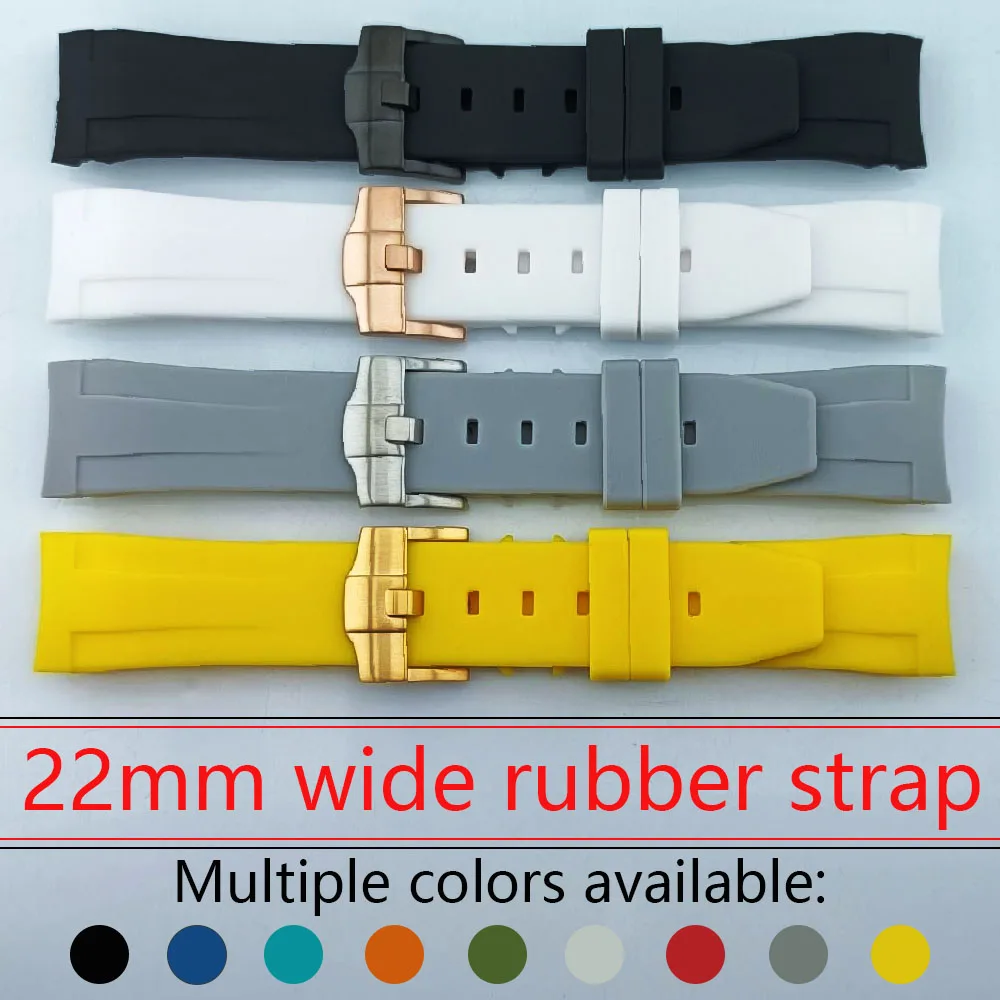 

High quality rubber strap watch accessories 22mm wide yellow/black/green/orange rubber strap silver clasp