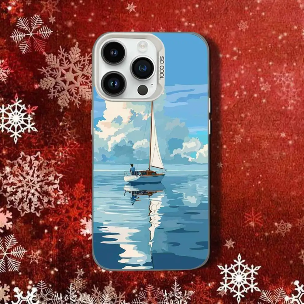 SailingS Art S-Ship Boots voor iPhone 14,16,15,17,13,12,11,Pro,SE4,Max,Plus,Air,Mini Telefoonhoesje Wit Snoep Schokbestendig