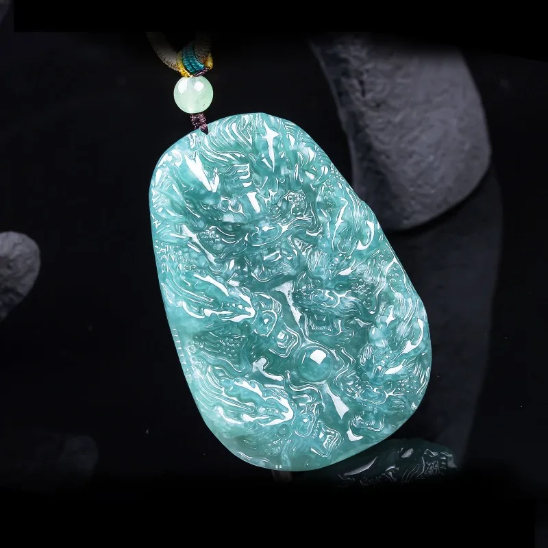 

Натуральный нефрит класса А Jiulong Chengxiang Protector Изысканный нефритовый кулон с высоким льдом Красота Стабильное магнитное поле багатства