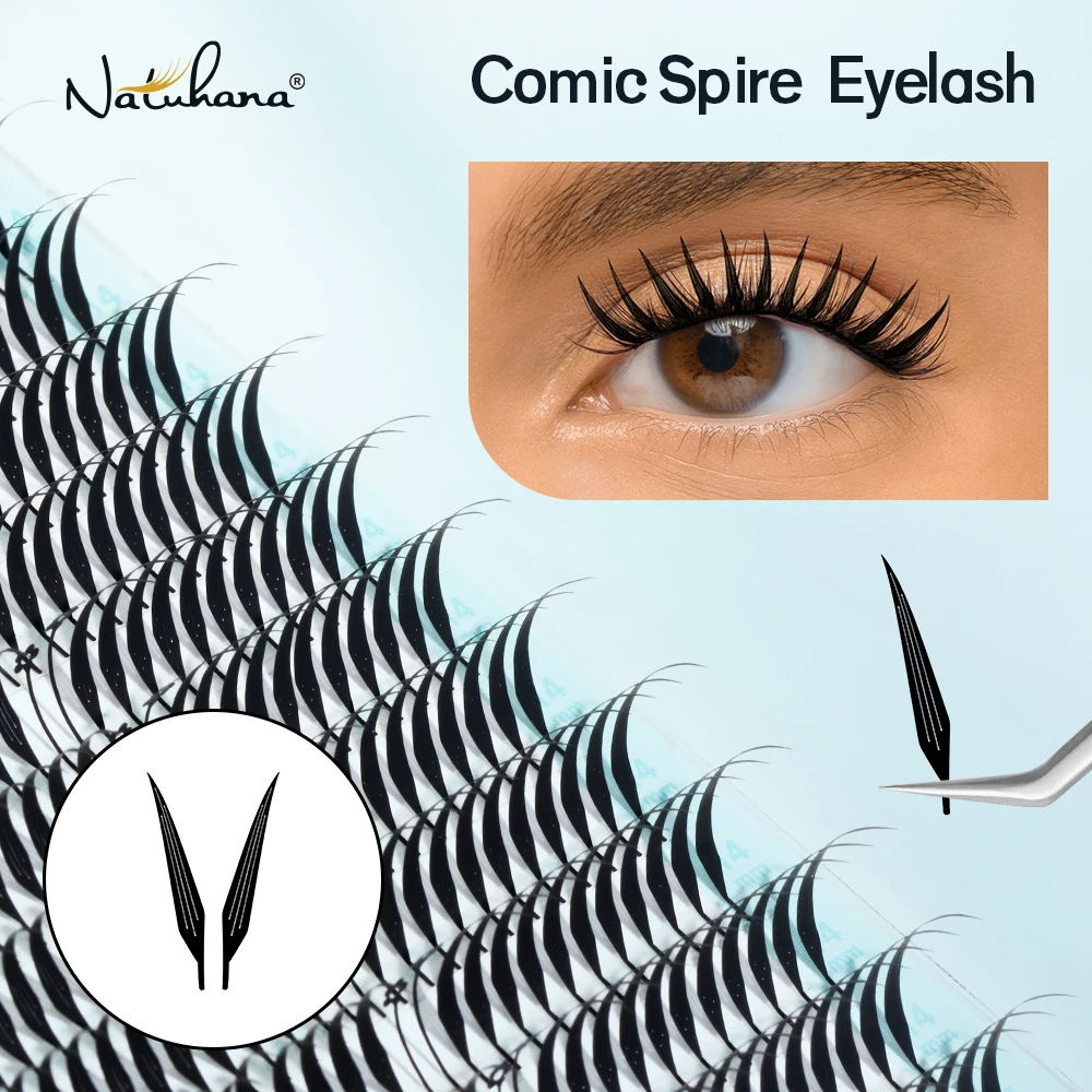 NATUHANA Comic Spire Lash Extensions Natürliche weiche Manga Falsche Wimpern Automatische Blüte Vorgefertigte Fächer Wimpern Make-up-Tools