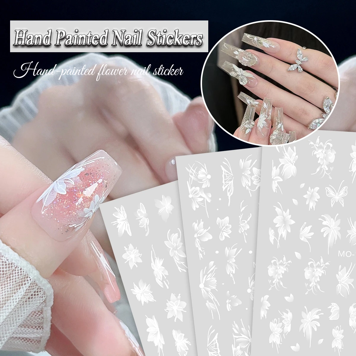 5D Relief Nail Art Sticker Spring/Summer White Butterfly Wings Pattern Nail Decoration Decals