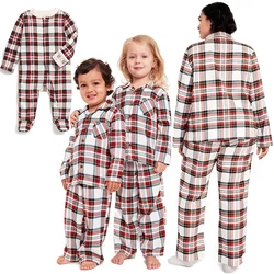 New Year Family Clothes 2026 Fahion Plaid Cotton Baby Romper Dad Mom Kids Family Matching Pajamas Set Sleepwear Home Loungewear