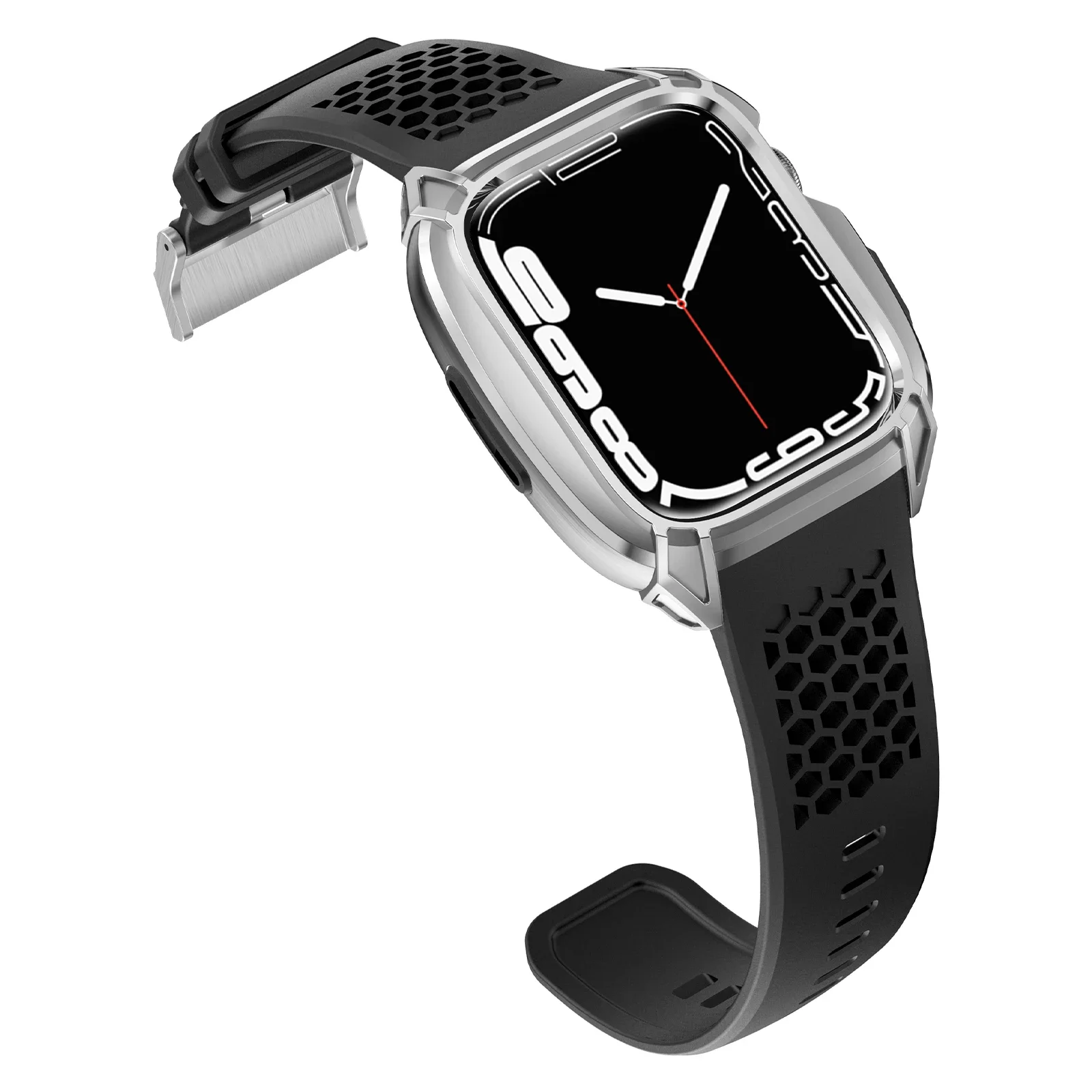 Modification Kit For Apple Watch 9 45mm Stainless Steel Case+Rubber Strap For Iwatch Series 9 8 7 6 SE 5 4 45MM 44MM Refit Kit