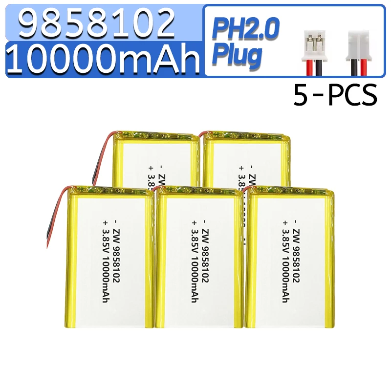3.7V 9858102 Battery 10000mAh Rechargeable Lithium Battery with XH2.54 and PH2.0 Plugs for Power Bank Digital Camera