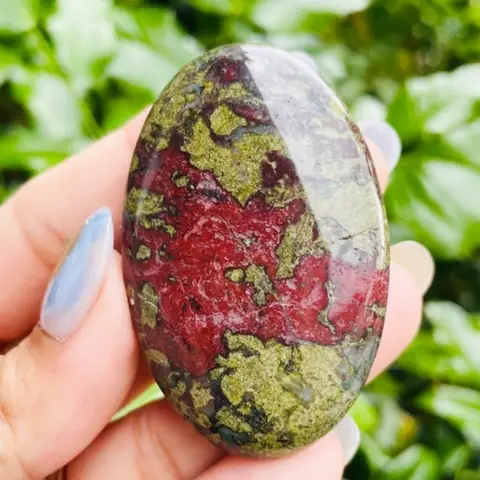 1.97-2.36 Inch Natural Dragon Blood Palm Stone Polished Bloodstone Pocket Stone for Meditation Stress Relief Finger Exercise