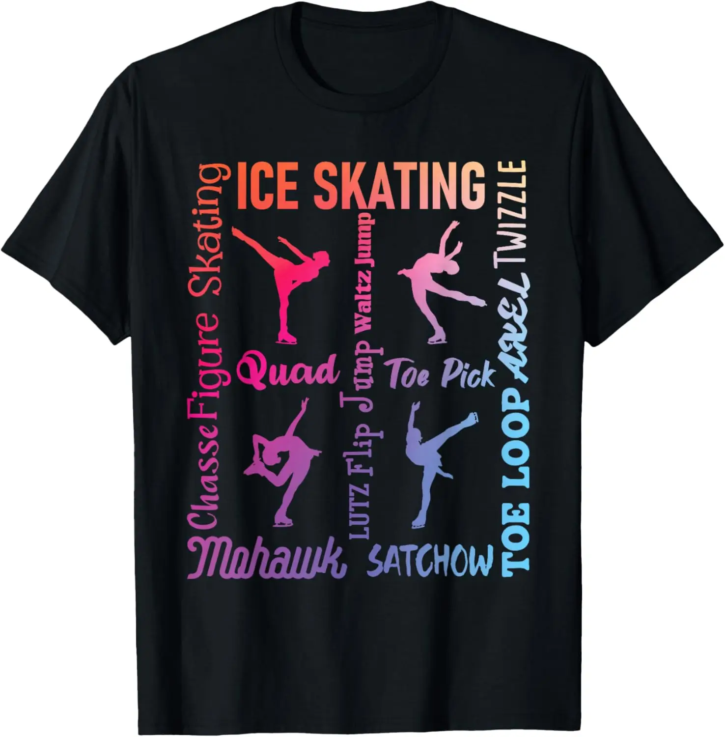 

Ice Skating Jumps and Moves Typography Graphic T-Shirt Figure Skater Cotton Tee