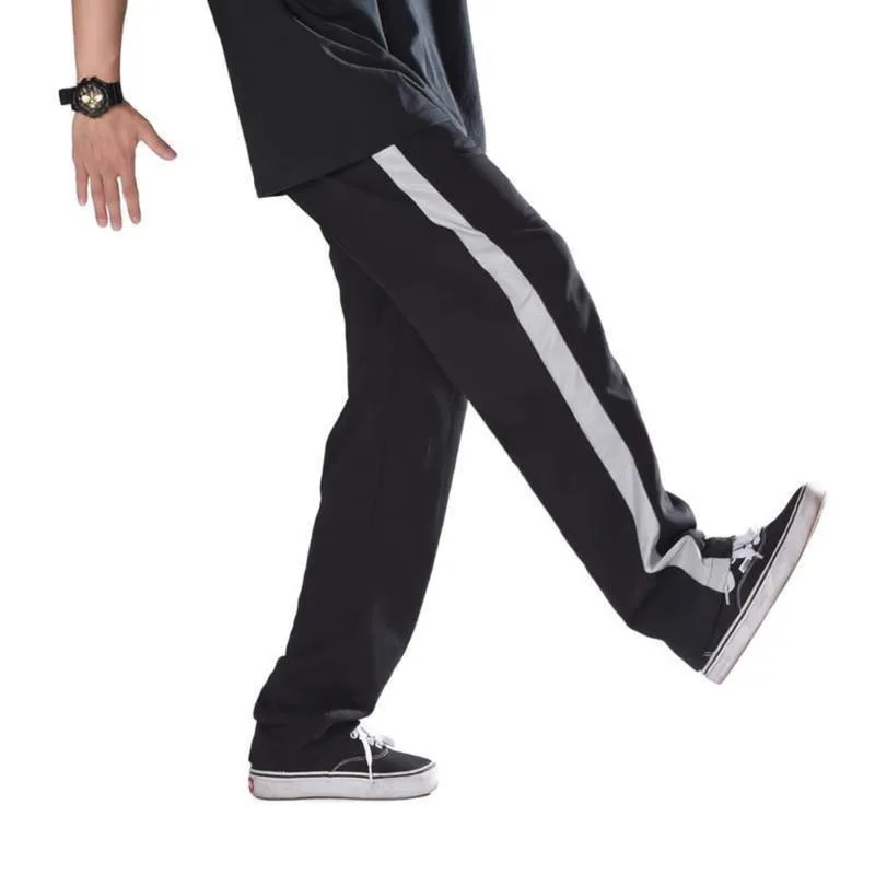

Reflective Side Stripe Street Casual Pants For Dance Elastic Waist Hip Hop Popping Trousers