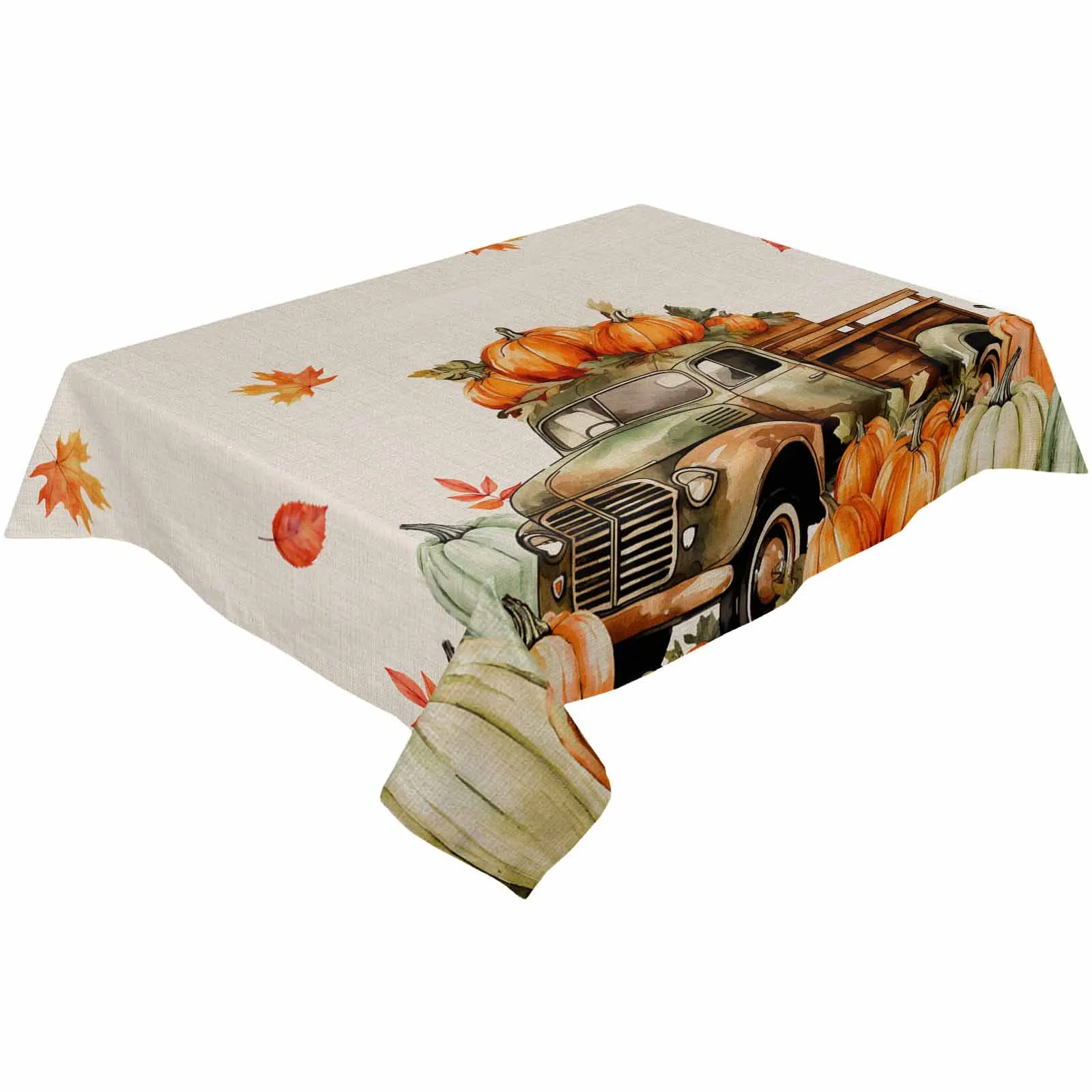 Fall Truck Pumpkin Maple Leaves Waterproof Table Cloth Holiday Wedding Party Rectangular Table Cover Home Kitchen Decor