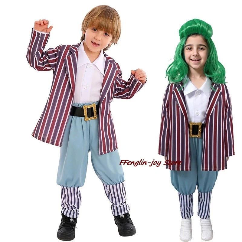 Disfraz de Oompa para niños Loompas Willie Wonca Cosplay Umpa Lumpa traje peluca Chocolate Wonk fábrica hombres fantasía vestido de fiesta de Halloween