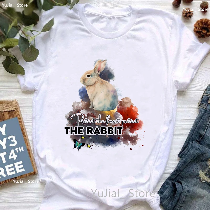 Forest Guardian Deer/Rabbit/Squirrel/Hedgehog/Owl Animal Print Tshirt Women Watercolor Fashion T Shirt Femme Harajuku Shirt