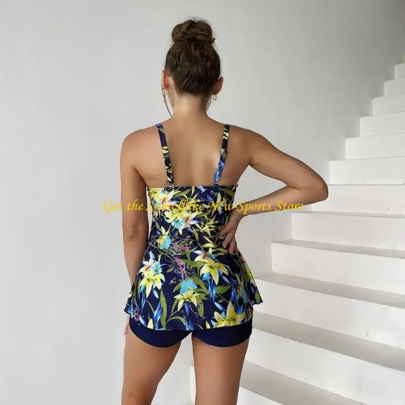 E56D 2 pezzi / set costumi da bagno Tankini per donna costumi da bagno retrò costumi da bagno modesti canottiere sportive con da