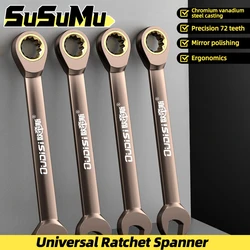 1Pc Ratchet Combination Wrench Flexible Golden Spanners Set Torque Universal Key Ratchet Wrench Car Repair Tool Metric Hand Tool