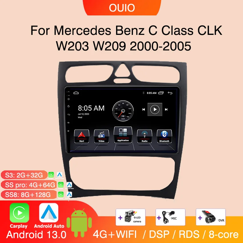 

Android 13 Radio For Mercedes Benz C Class CLK W203 W209 2000-2005 Car stereo Multimedia Player Carplay Auto GPS navigation 2DIN