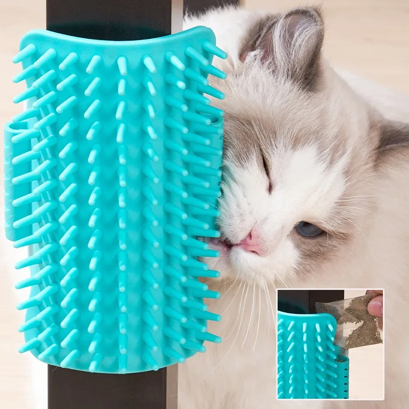 Cat Desk Corner Comb Kitten Scrubbing Hair Remover Brush with Straps No Damage To Furniture Cats Scratcher Grooming Brush