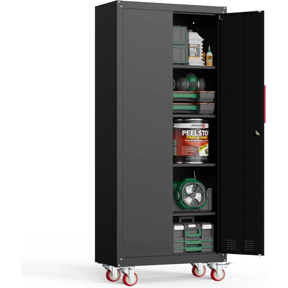 

Garage Storage Cabinet with Wheels,Metal Cabinets with Adjustable Shelves and Locking Doors for Garage,Home,Office,Shop