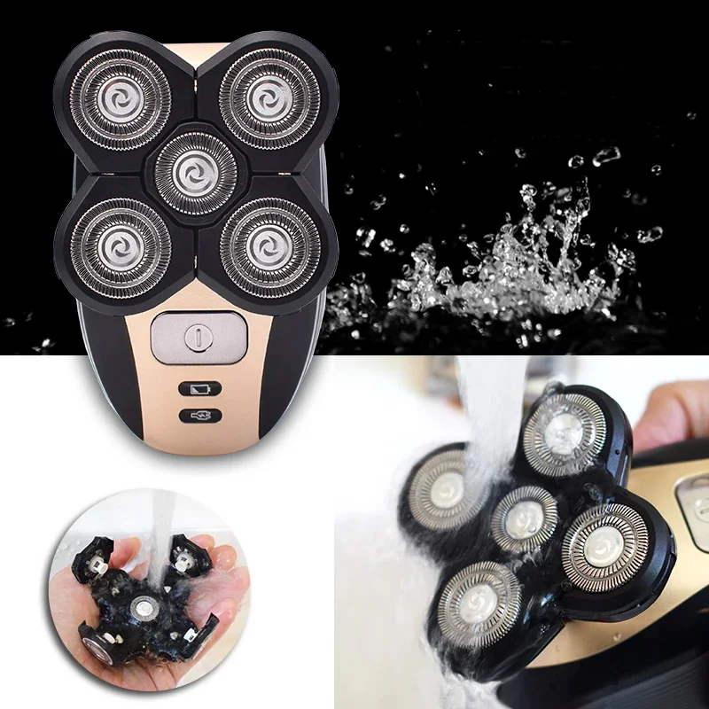 مجموعة ماكينة حلاقة كهربائية قابلة لإعادة الشحن IPX7 USB، رأس محمول من الفولاذ المقاوم للصدأ للرجال، ماكينة حلاقة 5 شفرات، أداة حلاقة كهربائية للوجه #2