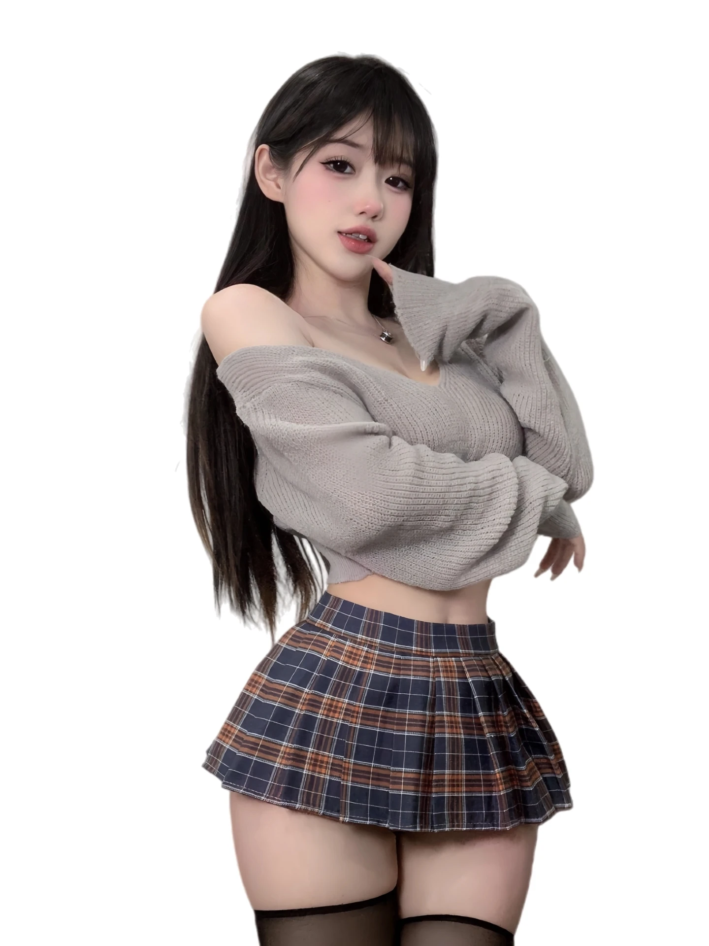 Ndiva Sexy Schulmädchen-Pullover-Set Damen Dekorative Unterwäsche Kurzer Rock College-Stil Trendige Hot-Girl-Mode