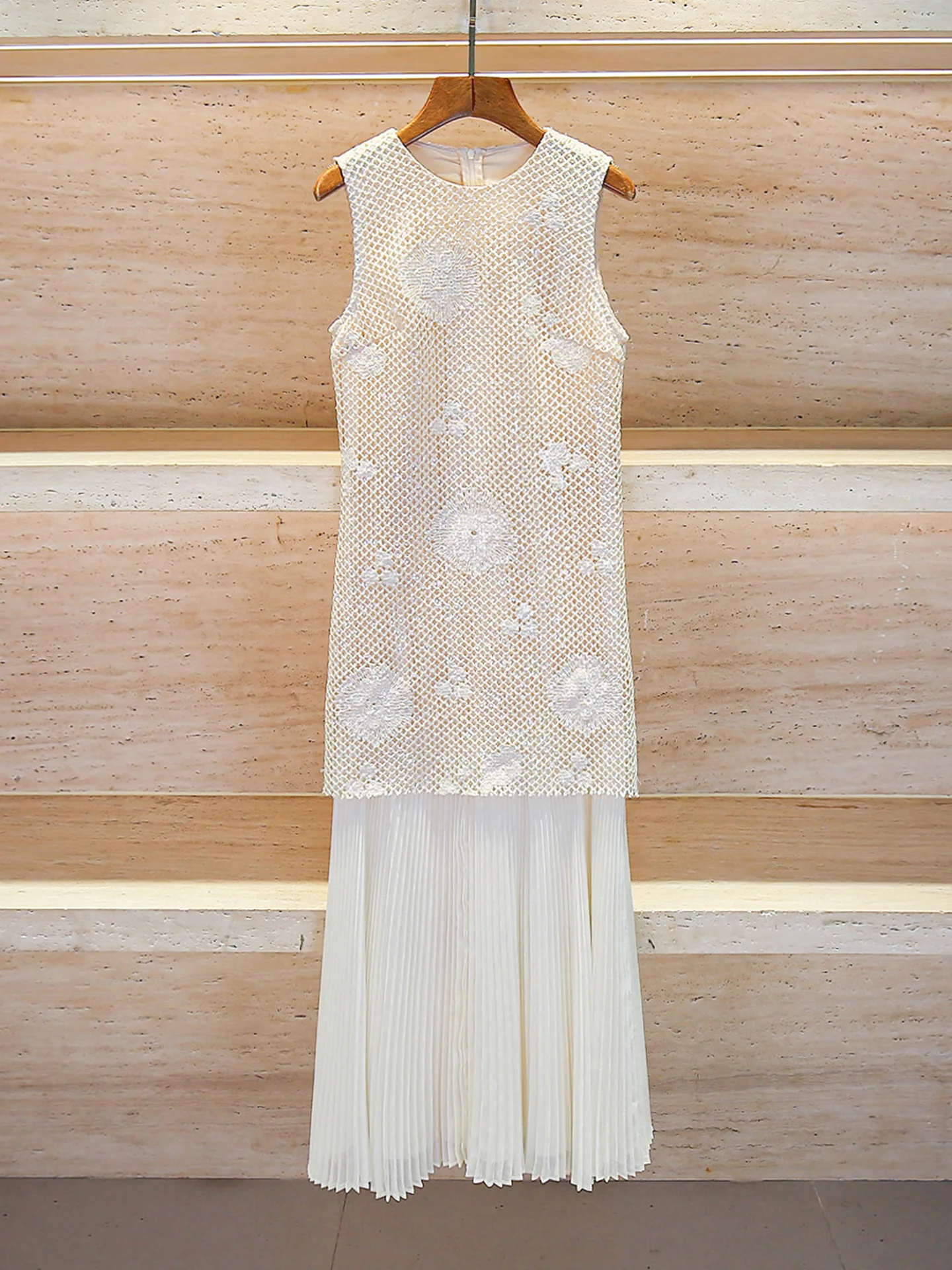 

High-End Summer Long Vest Dr Hook Embroidery Hollow out Sle Ele Commute High Waist Midi Dr for Young Women