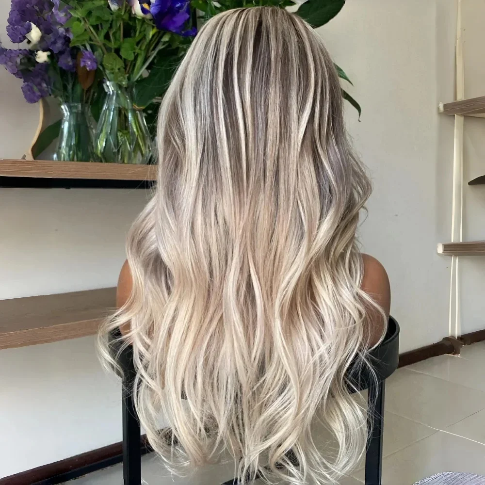 24Inch Long 180%Density Highlight Blond Body Wave HD Lace Frontal Wigs Hair Pre Plucked Hair Wigs For Women Baby Hair Deep Part