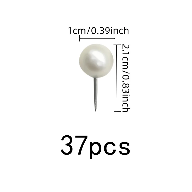 Decorative Pearl Map Pins 37 pcs, Safe Round Head Grip, Sharp Steel Pin Point, for DIY Craft Decoration