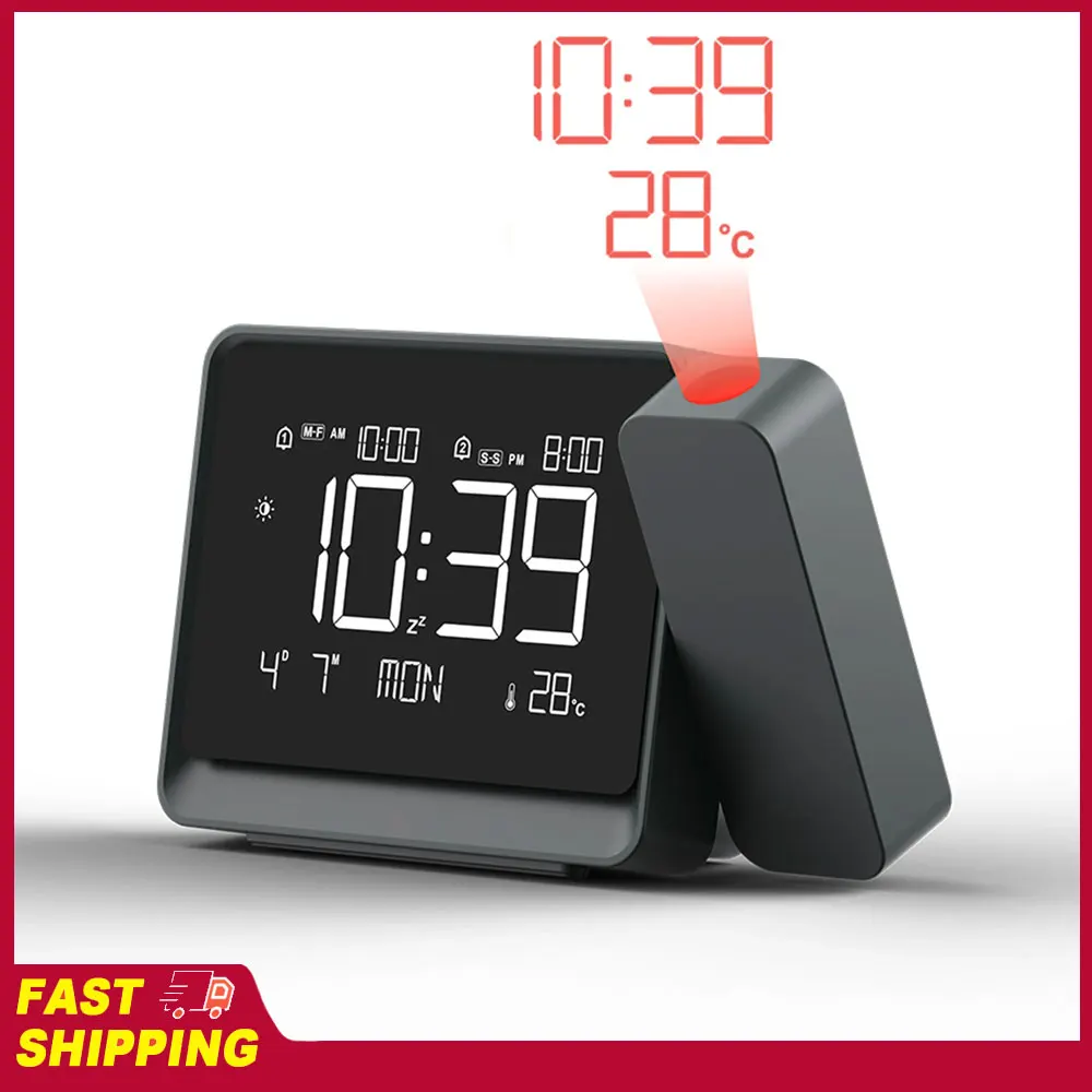 Smart Projection Alarm Clock Adjustable Focus Tool with BT Auto-Time Sync Dual Alarms Snooze Temperature/Date/Week/Time Display