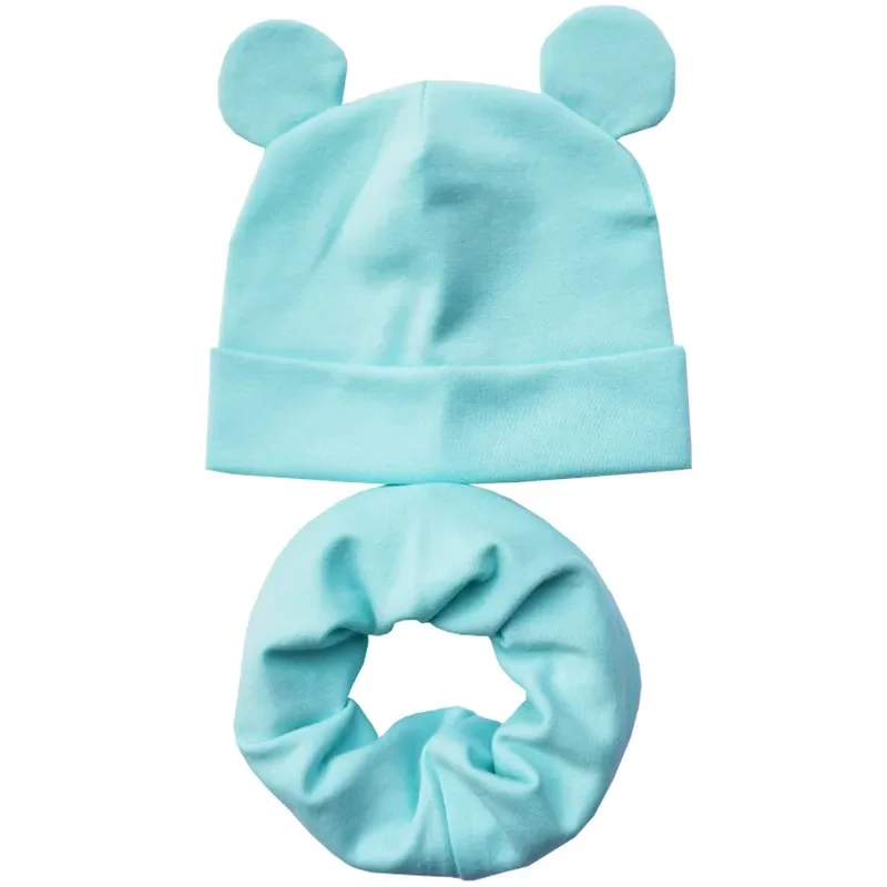 New Spring Baby Hat with Ears Cute Cotton Infant Hat Scarf Girls Boys Cap Ring Scarf Collar Autumn Winter Baby Cap