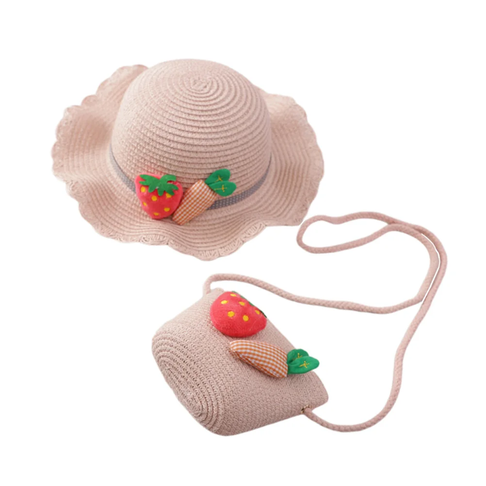 الأميرة لعب الأدوار قبعة الوردي 54 سنتيمتر حقيبة رائعتين الشمس حماية القش قبعة الصيف واسعة حافة الأشعة فوق البنفسجية درع المشي لمسافات طويلة التخييم الشاطئ التبعي