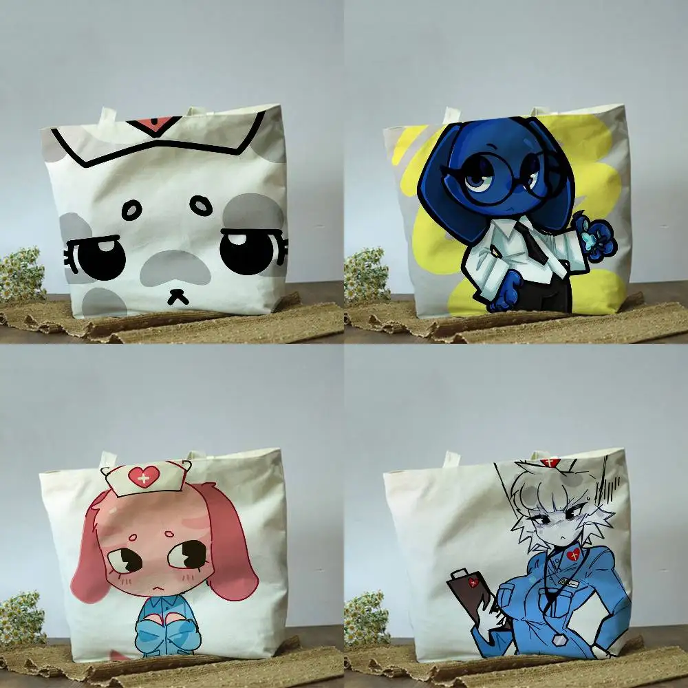 Animal hospital Game   Plain Beige Cotton Polyester Canvas Shoulder Bag for Grocery & Travel