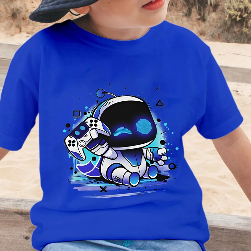 Astros Playroom Game Astro Bot T Shirts Kids Funny Cartoon Character Robot T-Shirts Crew Neck Short Sleeve Girls Boys Streetwear