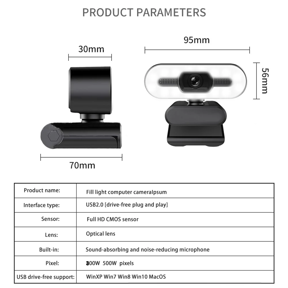 1080P Webcam With Microphone 4K Ultra-Clear USB For Desktop PC Camera Broadcast Video Calling Conference Work Fill Light Web Cam