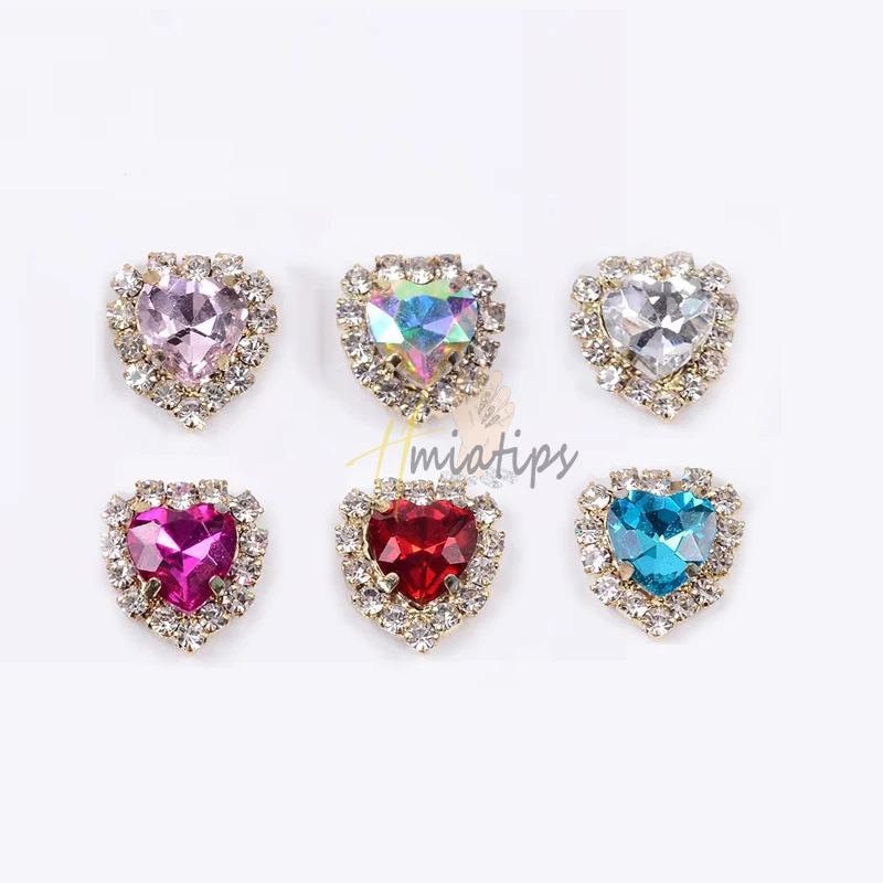 10PCS Shiny Luxury Heart Nail Charm Elegant Classic Nail Crystal Gem Stones Decoration Rhinestones 3D Flatback Heart